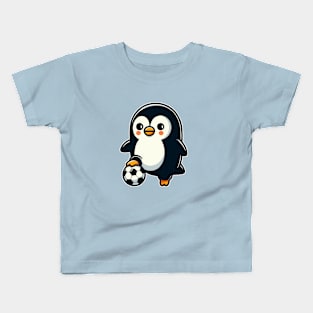 penguin as soccer player with soccer ball Kids T-Shirt